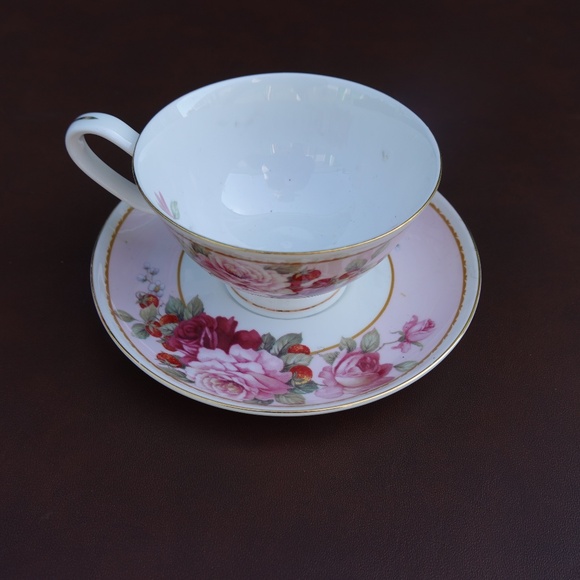 Antique Style Floral Decorated Tea Cup with Saucer Bone China Pink Roses Coffee - Picture 1 of 9